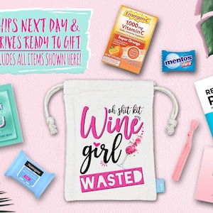 Bachelorette Party Hangover Survival Kit with Supplies | Bachelorette Party Recovery Bag | Bachelorette Party Ideas | Wine Girl Wasted