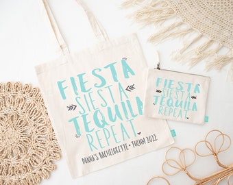 Bachelorette Party Tote: Fiesta Siesta Tequila Repeat - Cotton Canvas