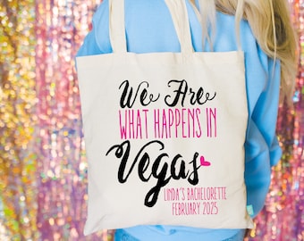 We Are What Happens in Vegas Bachelorette Party Getaway Totes- Wedding Welcome Tote Bag
