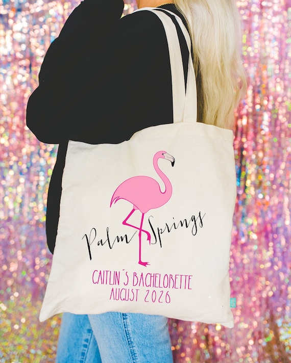 Palm Springs Bachelorette Tote Bag | Flamingo Party Favor | Personalized Bachelorette | Girls Trip Bag | Bachelorette Weekend