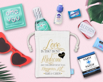 Kit per i postumi della sbornia "Fancy Love is The Best Medicine" - Borsa di benvenuto per matrimonio / Borsa per bomboniere assemblata con accessori / Kit per i postumi della sbornia