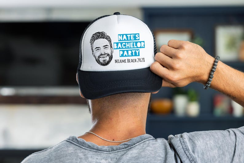 Bachelor Party Trucker Hat | Custom Photo - Bachelor Party Hats, Groomsmen Hats for Bachelor Party, Groomsmen Gift Bachelor Party Hat image 1