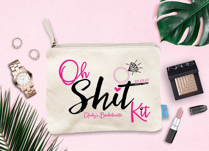 Oh Shit Kit Bachelorette Hangover Recovery Kit Makeup Bag, Wedding Day Makeup Bag, Wedding Party Cosmetic Bag, Bridesmaid Makeup Pouch image 1