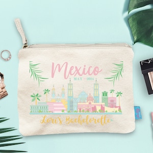 Mexico Bachelorette Favor Colorful Downtown Bachelorette Party Makeup Bag, Mexico Bachelorette Cosmetic Bag, Bachelorette Party Gift