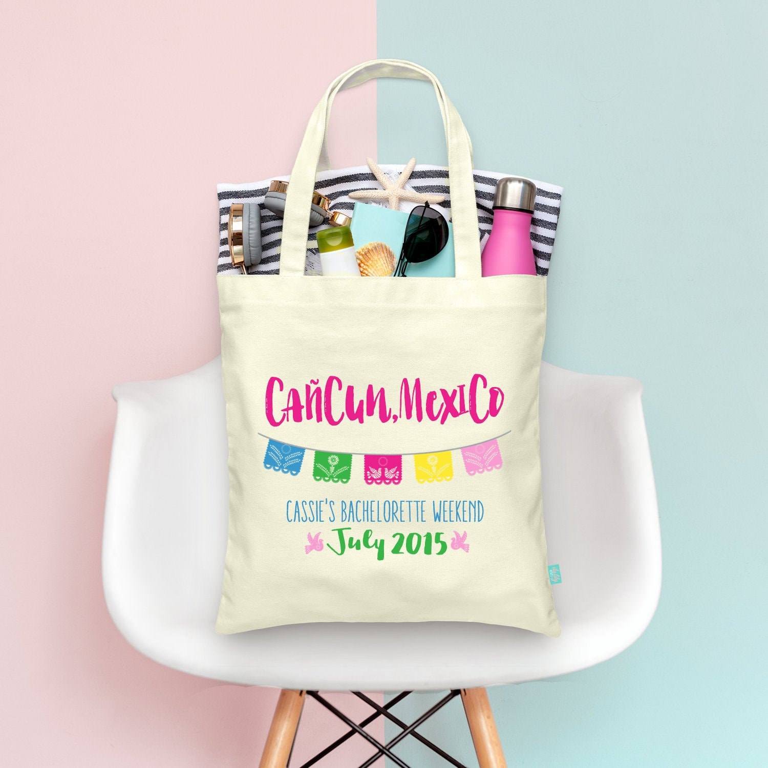 Destination Bachelorette Tote, Mexico Flags, Colorful (canvas, 15x16 ...