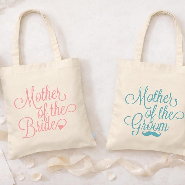 Mother of the Bride + Groom Tote Bag Set | Mother of the Bride + Groom Gift | Wedding Gift | Wedding Day Tote | Bridal Party Canvas Bag
