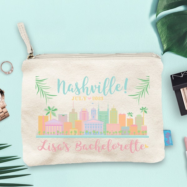 Nashville Colorful Downtown Bachelorette Party Makeup Bag, Wedding Day Makeup Bag, Bachelorette Cosmetic Bag, Bachelorette Party Gift