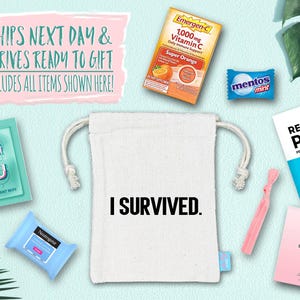 Bachelorette Party Hangover Survival Kit with Supplies | Bachelorette Party Recovery Bag | Bachelorette Party Ideas | Assembled I Survived