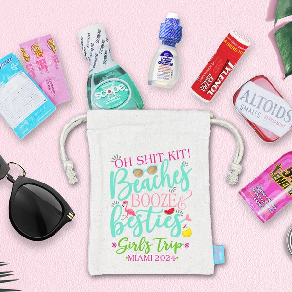 Beaches Booze Besties Oh Shit Kit Bachelorette Party Girls Trip Hangover Kit - | Favor Bags | Bachelorette Goodie Bags | Bachelorette Ideas