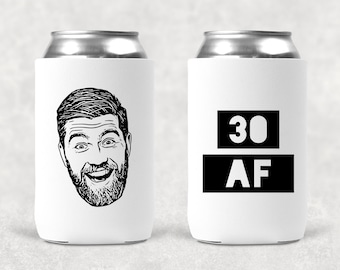 Koosie con foto personalizzata per feste di compleanno / Caricatura personalizzata / Cozy per feste di compleanno / Refrigeratore per lattine per feste di compleanno / Bomboniera di compleanno 30 AF 40 AF