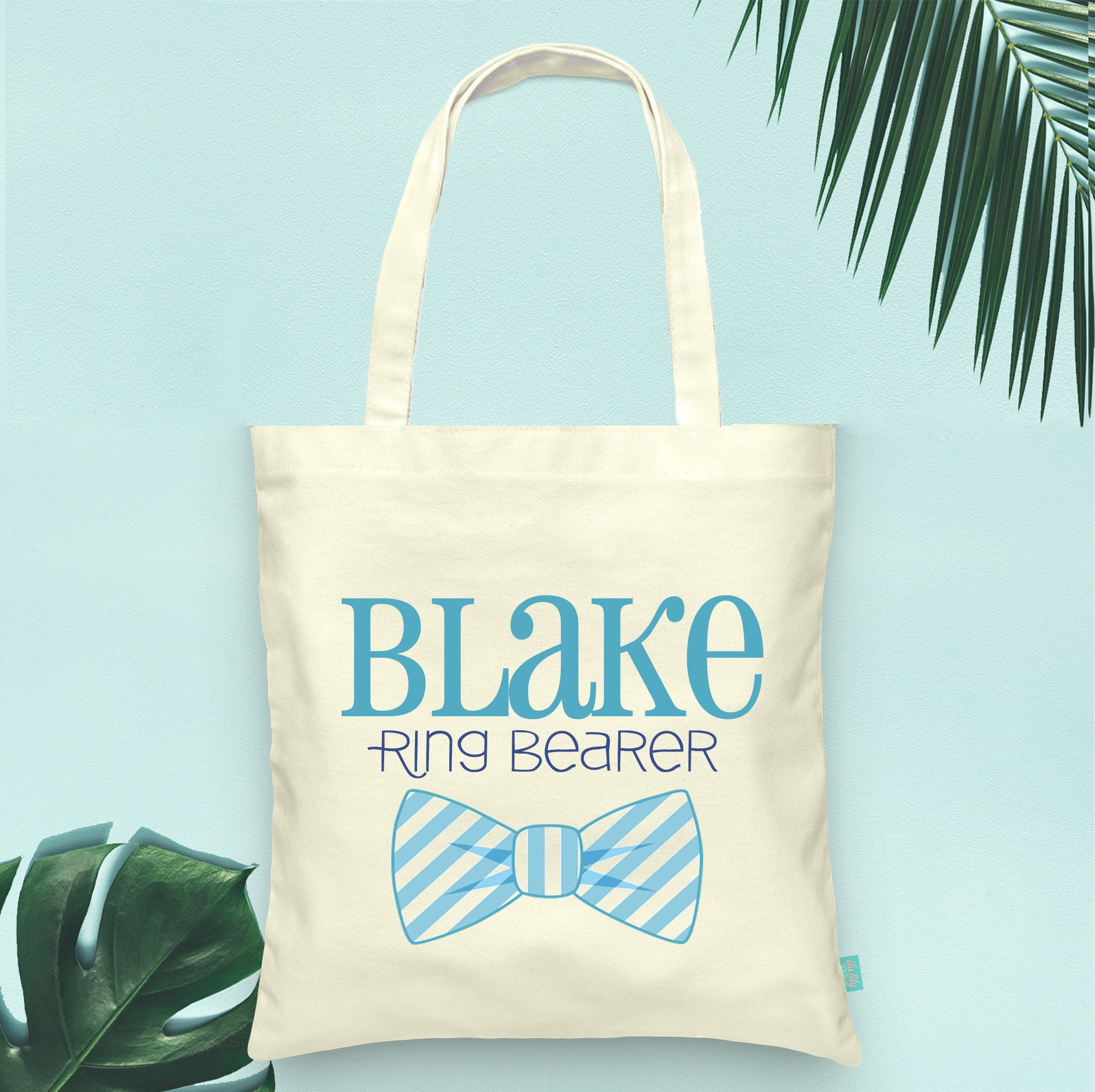Ring Bearer Personalized Bow Tie Tote- Wedding Party Tote Bags