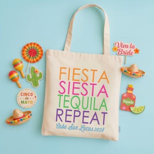 Fiesta Siesta Bachelorette Tote Bag | Mexico Party Favor | Personalized Bachelorette | Girls Trip Bag | Bachelorette Weekend
