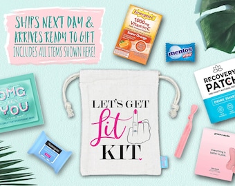 Lets Get Lit Kit Bachelorette Party Hangover Kit | Party Favor Bags | Recovery Favor Bag with Supplies | Girls Trip Survival Kit
