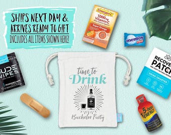 Bachelor Party Hangover Kit | Recovery Cotton Bag with Supplies