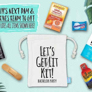 Bachelor Party Hangover Survival Kit with Supplies | Bachelor Party Recovery Bag | Bachelor Party Ideas | Lets Get Lit