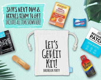 Lets Get Lit Kit Bachelor Party Hangover Kit | Bachelor Party Favor | Recovery Kit Bags | Assembled Kit | Bachelor Party Ideas