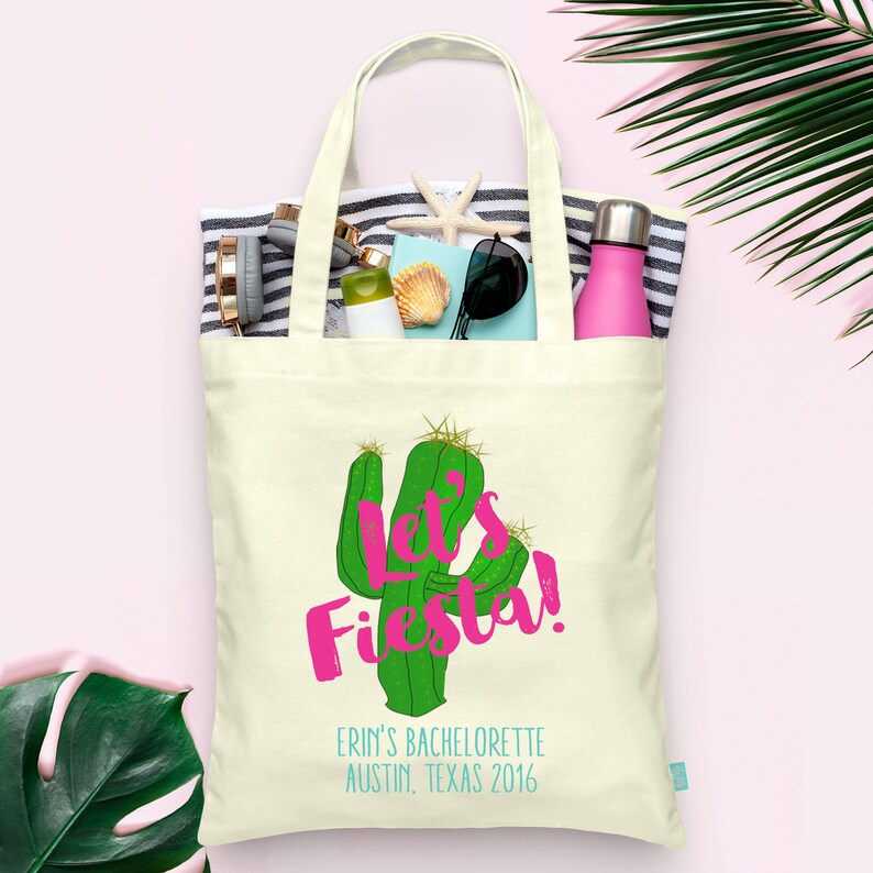 Lets Fiesta Cactus Bachelorette Tote Wedding Welcome Tote Bag image 3