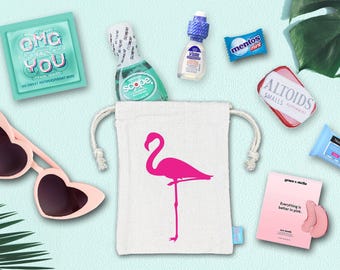 Kit gueule de bois Bachelorette Flamingo | Sac cadeau en coton