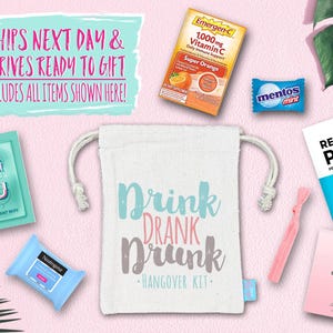Bachelorette Party Hangover Survival Kit with Supplies | Bachelorette Party Recovery Bag | Bachelorette Party Ideas | Drink Drank Drunk