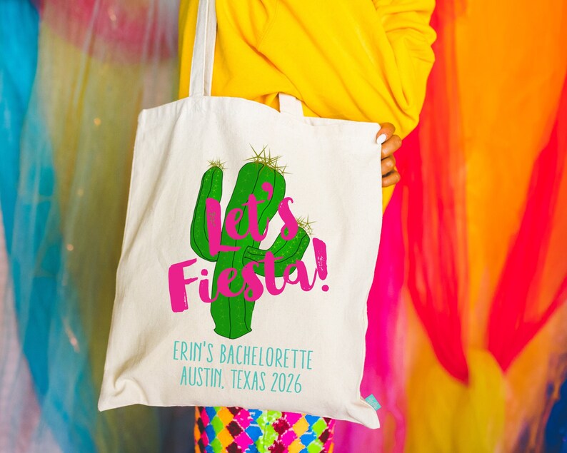 Lets Fiesta Cactus Bachelorette Tote Wedding Welcome Tote Bag image 1