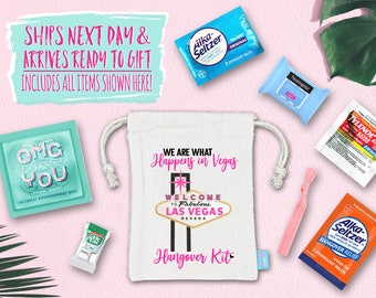 Bachelorette Party Hangover Survival Kit with Supplies | Bachelorette Party Recovery Bag | Bachelorette Party Ideas | We Are Vegas Kit