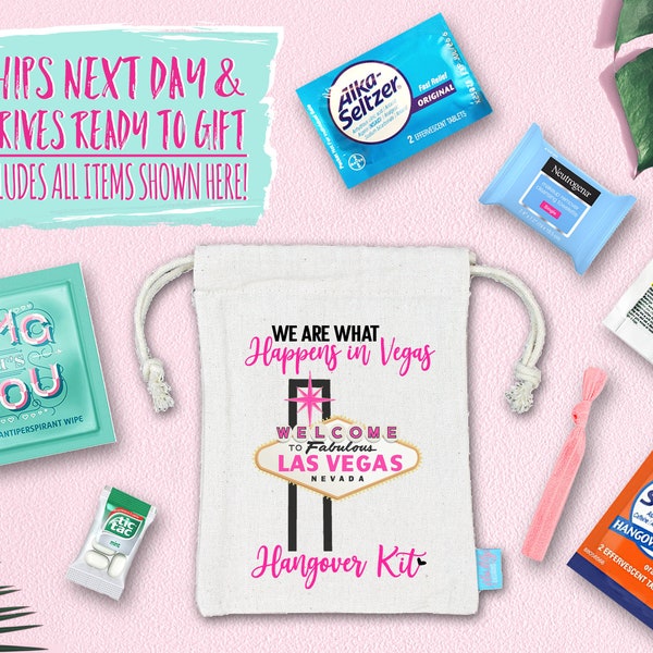 Bachelorette Party Hangover Survival Kit with Supplies | Bachelorette Party Recovery Bag | Bachelorette Party Ideas | We Are Vegas Kit