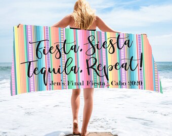Fiesta Siesta Tequila Repeat | Bachelorette Party Towel | Mexico Bachelorette Party Gift | Beach Bachelorette Personalized Beach Towel