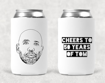 Birthday Party Custom Photo Koosie | Custom Caricature | Birthday Party Cozies | Can Cooler Birthday Party | Cheers to 50 Years Favor
