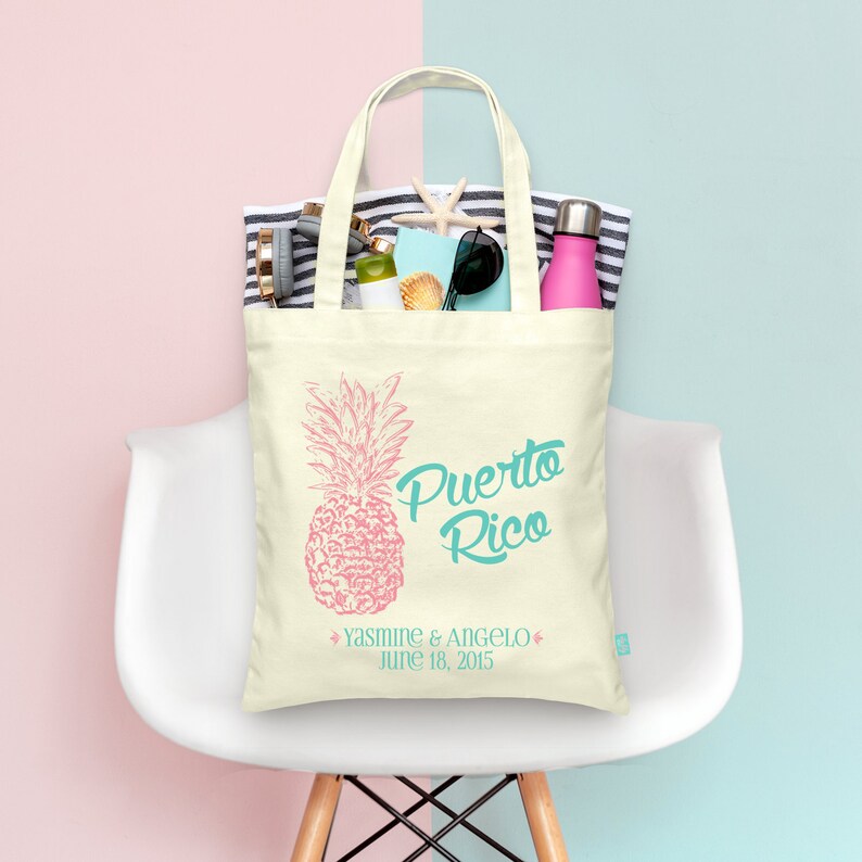 Wedding Welcome Tote Bag Destination Beach Wedding Retro Pineapple Personalized Bags