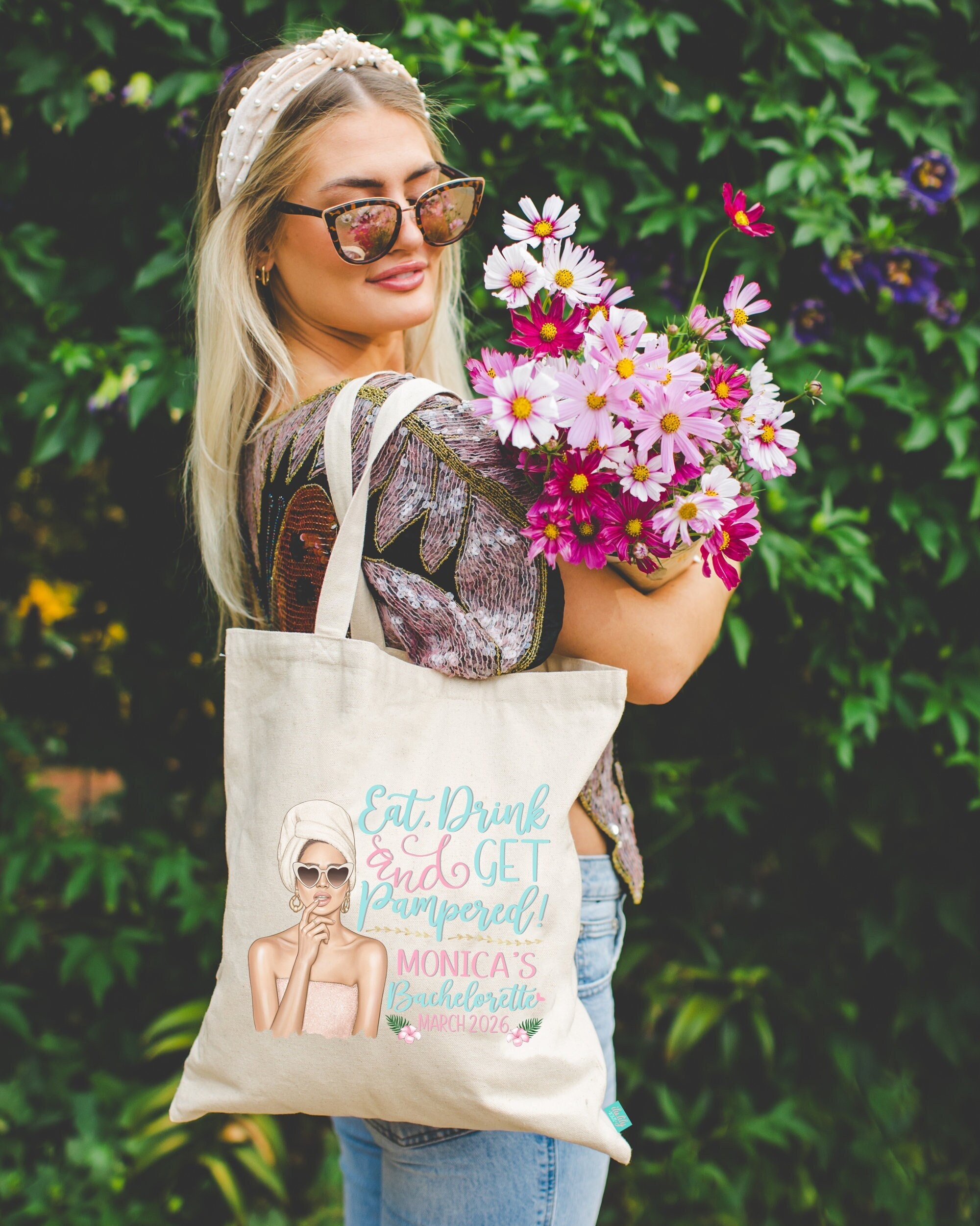 Bachelorette Tote Bag: Spa Party Favor (Customizable, Cotton Canvas)