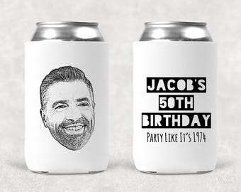 Birthday Party Custom Photo Koosie | Custom Caricature | Birthday Party Cozies | Can Cooler Birthday Party | Party Like Its Birthday Favor