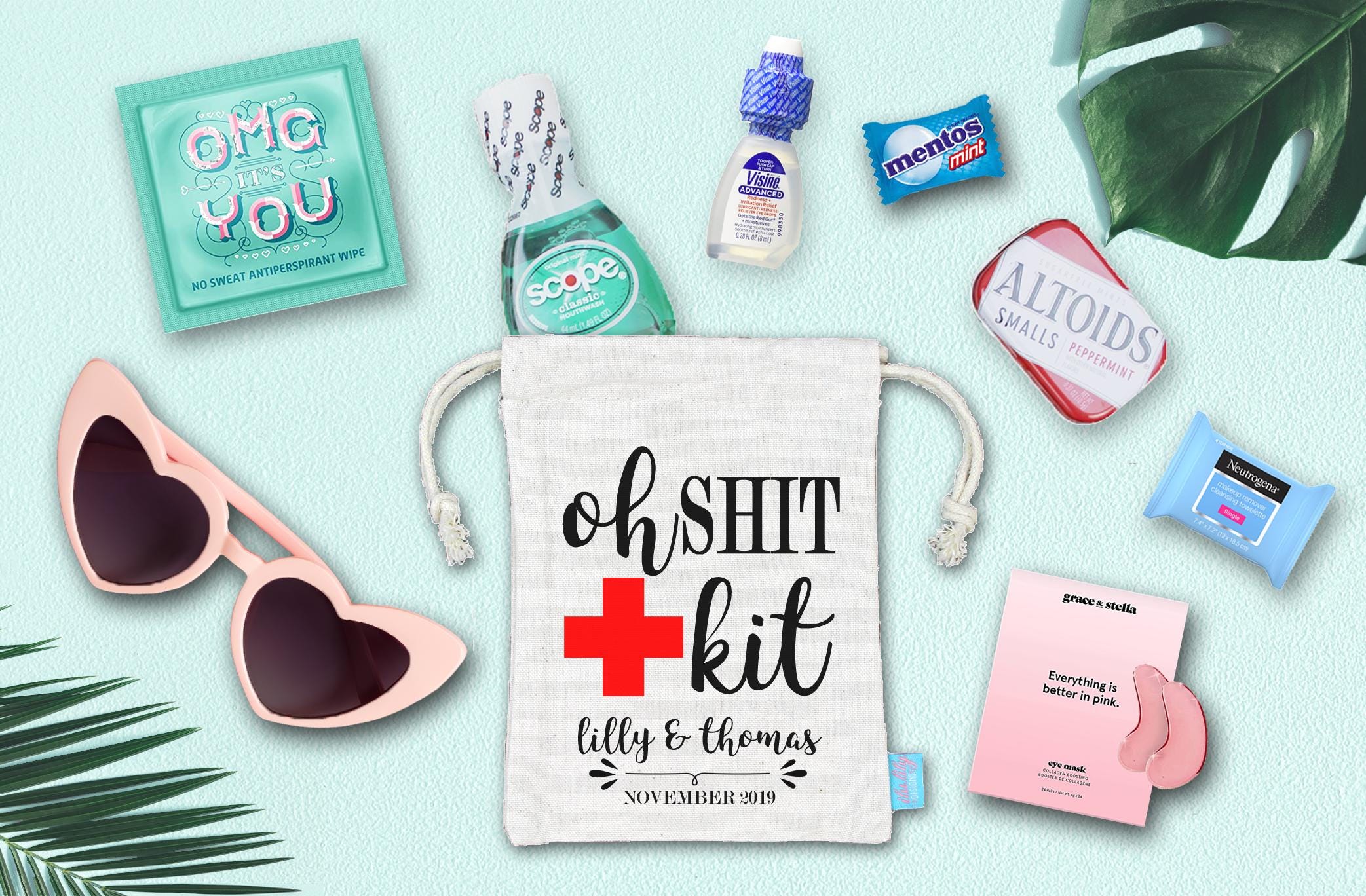 Kit per i postumi della sbornia del matrimonio / ... Sacchetto per bomboniere assemblato con accessori / Kit per i postumi della sbornia