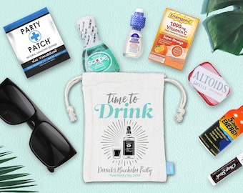 Bachelor Party Hangover Kit – Cotton Favor Bag, Time to Drink