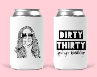 Dirty Thirty / Portabevande personalizzato con foto per la festa di compleanno / Caricatura personalizzata / Portabevande per la festa di compleanno / Divertente bomboniera per il 30° compleanno