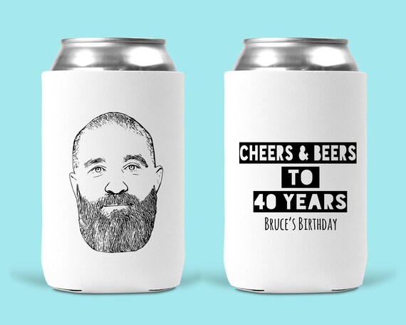 Birthday Party Custom Photo Koosie | Custom Caricature | Birthday Party Cozies | Can Cooler for Birthday Party | Cheers & Beers to 40 Years