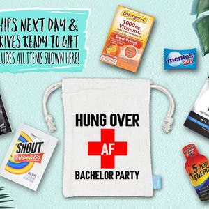 Bachelor Party Hangover Survival Kit with Supplies | Bachelor Party Recovery Bag | Bachelor Party Ideas | Hungover AF Kit