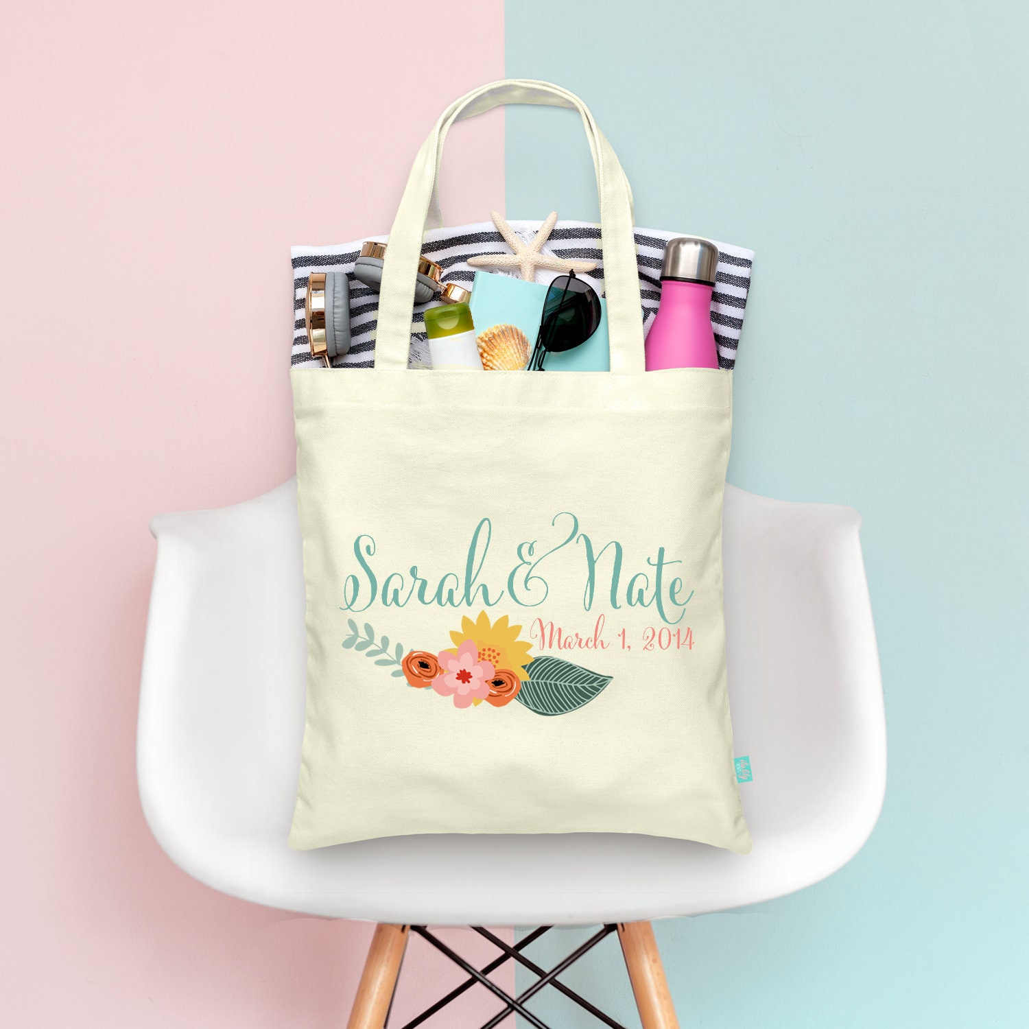 Modern Floral Personalized Totes Destination Wedding Beach | Etsy