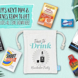 Bachelor Party Hangover Survival Kit with Supplies | Bachelor Party Recovery Bag | Bachelor Party Ideas | Time to Drink Kit
