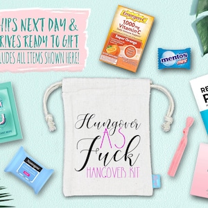 Junggesellinnenabschied Hangover Survival Kit mit Zubehör | Junggesellinnenabschied Tasche Tasche | Junggesellinnenabschied Ideen | Verkatert AF Kit