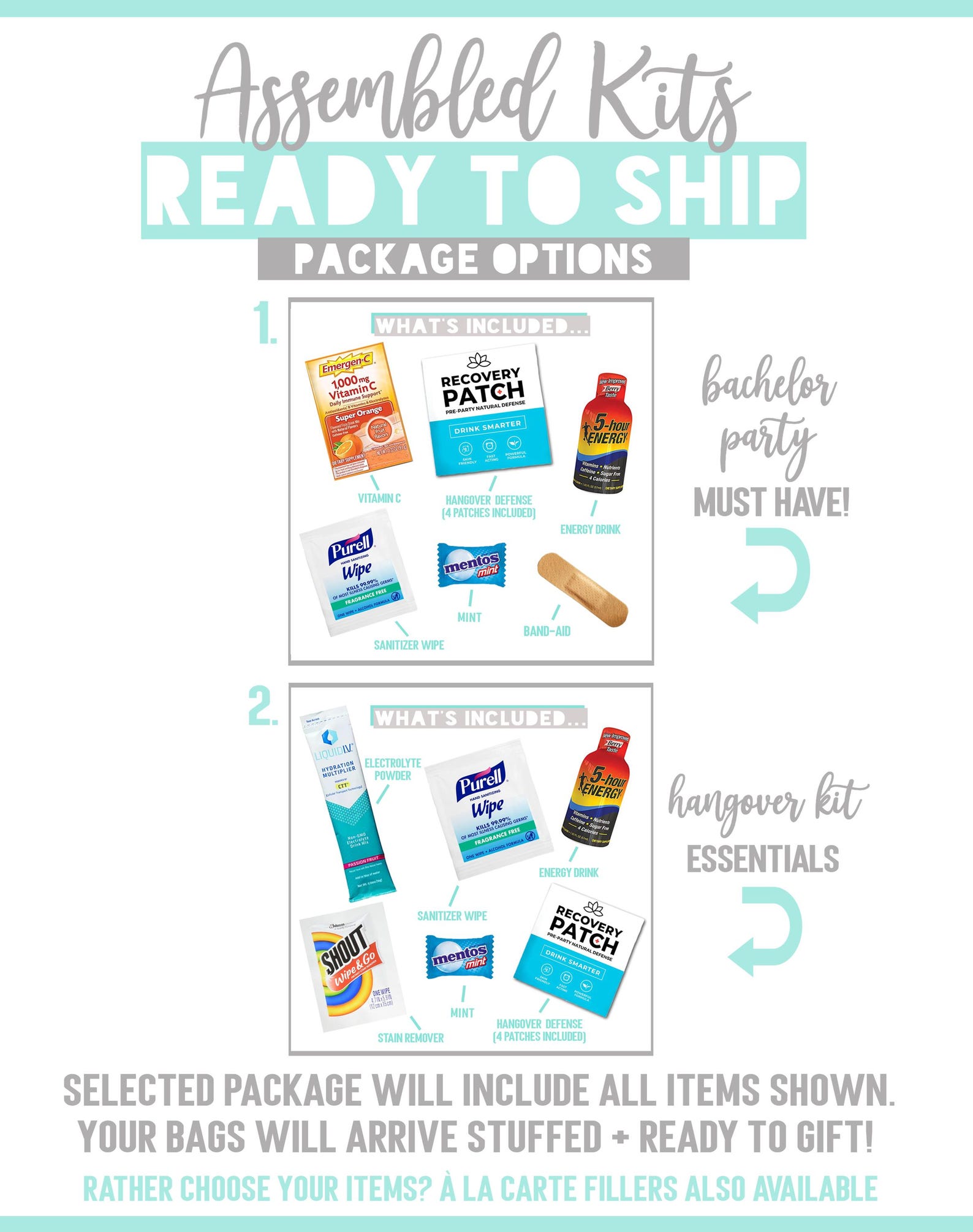 Hangover Kit Branded Custom Logo | Recovery Survival Favor for ...