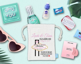 Sacchetto di benvenuto per il kit post-sbornia per matrimonio a Las Vegas / Sacchetto per bomboniere assemblato con accessori / Kit post-sbornia