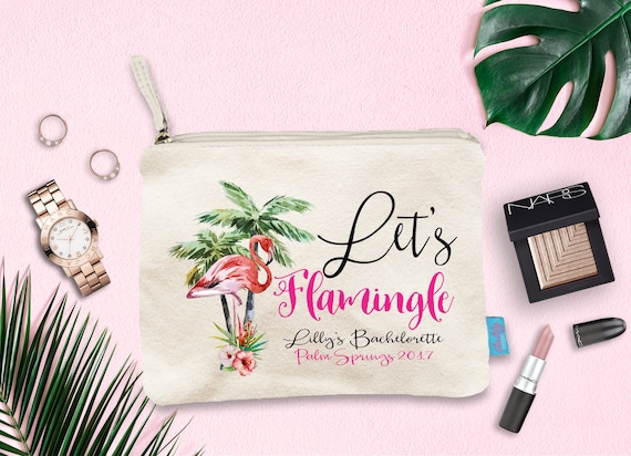 Lets Flamingle Cosmetic Bag, Bachelorette Party Gift, Bridal Makeup Bag