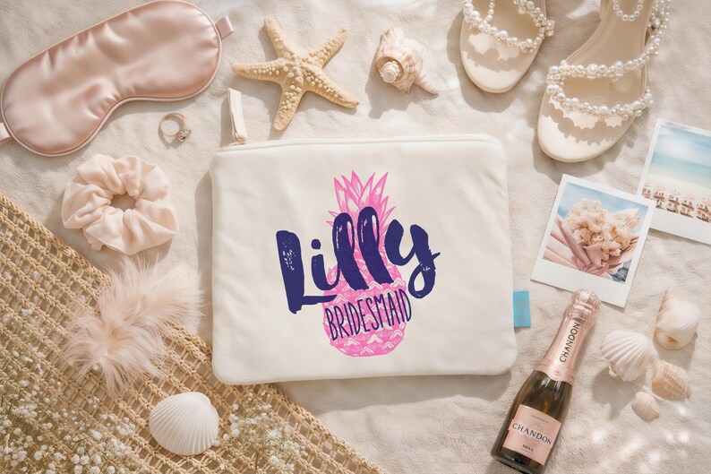 Personalized Bridesmaid Makeup Bag | Destination Beach Wedding | Bridal Party Gift | Bride & Maid of Honor Gift | Assembled Favor Bags Bag Only