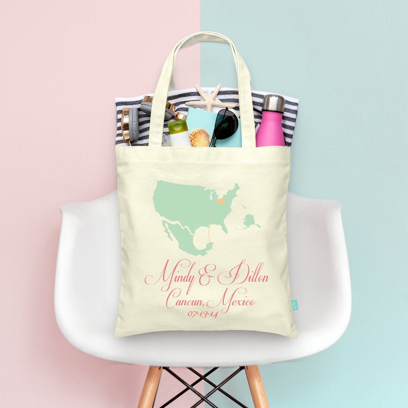 Destination Wedding Map Two Locations Wedding Welcome Tote Bag