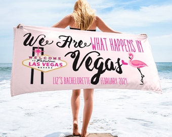 We Are What Happens In Vegas | Las Vegas Bachelorette Party Towel | Bachelorette Party Gift | Beach Bachelorette Personalized Beach Towel