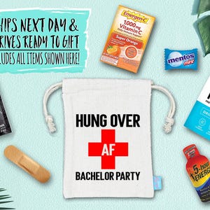 Bachelor Party Hangover Survival Kit with Supplies | Bachelor Party Recovery Bag | Bachelor Party Ideas | Hungover AF Kit