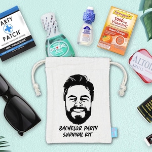 Bachelor Party Custom Caricature Hangover Oh Shit Kit | Custom Photo | Bachelor Party Favor Bag | Assembled | Bachelor Party Ideas Bag Only