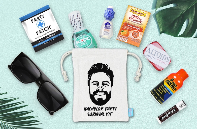 Bachelor Party Custom Caricature Hangover Oh Shit Kit | Custom Photo | Bachelor Party Favor Bag | Assembled | Bachelor Party Ideas Bag Only