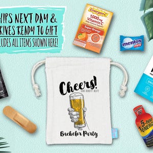 Bachelor Party Hangover Survival Kit with Supplies | Bachelor Party Recovery Bag | Bachelor Party Ideas | Cheers Kit