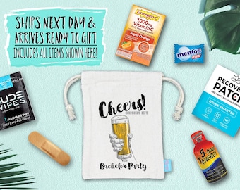 Bachelor Party Hangover Kit | Recovery Cotton Favor Bags with Supplies